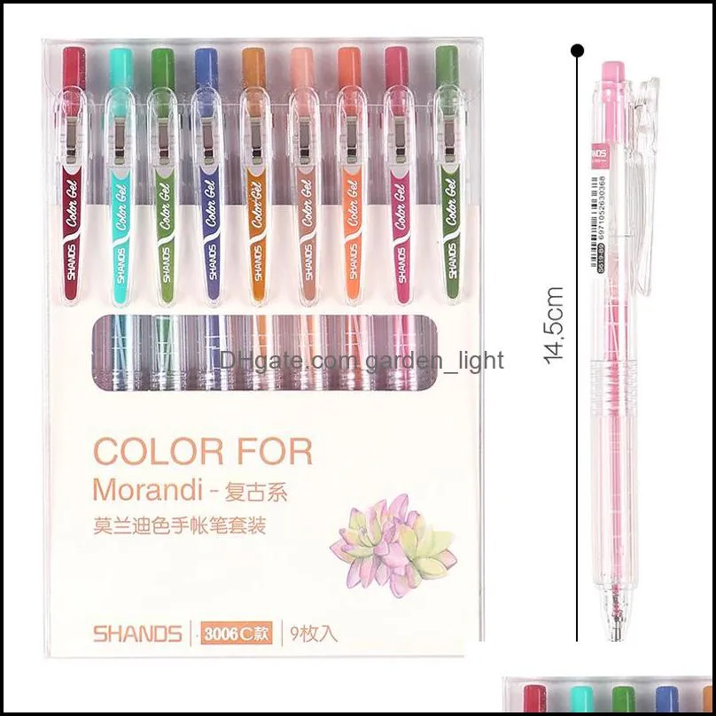 9 colors/set vintage morandi gel pen creative diy diary journal drawing graffiti pen kawaii office stationery school supplies1