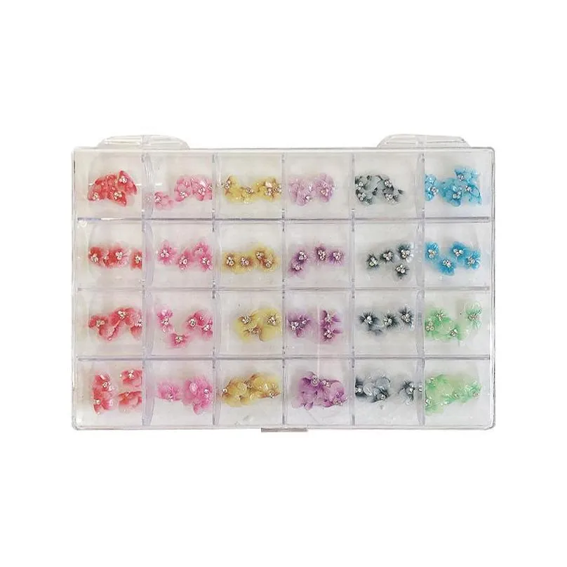 nail art decorations 120pcs/bag petal style 3d flower decoration colorful acrylic design pearl rhinestone resin manicure accessories1