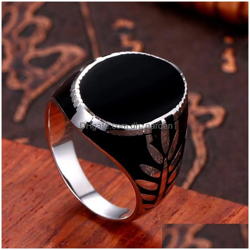 cluster rings bocai real solid s925 silver man ring simple black epoxy polished personalized middle eastern leaf pattern jewelry