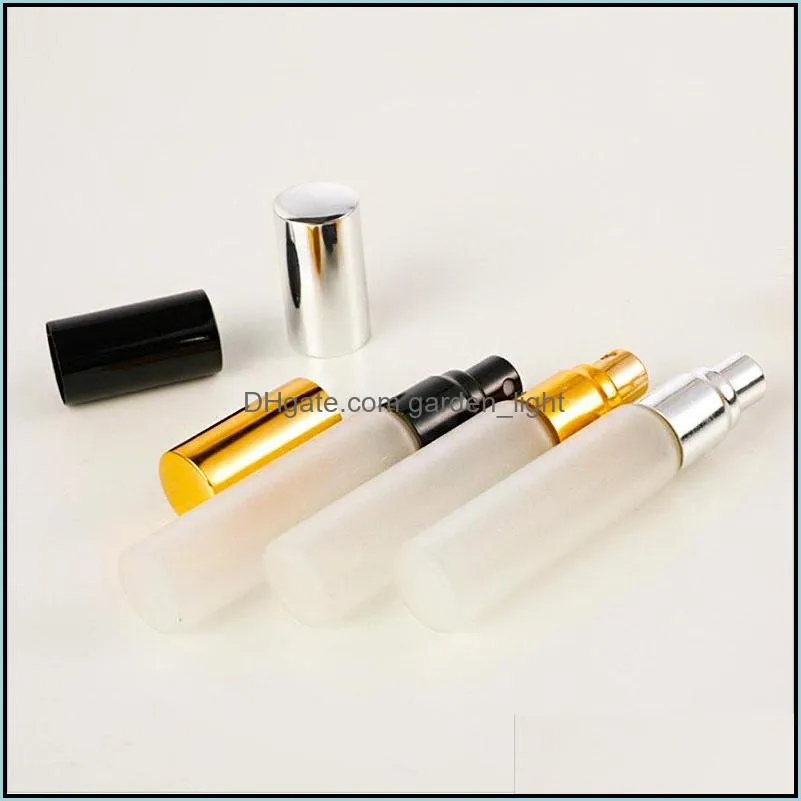 10ml frosted glass  oil perfume bottle pump sprayer bottle with gold/silver/black caps perfume sub bottle for travel