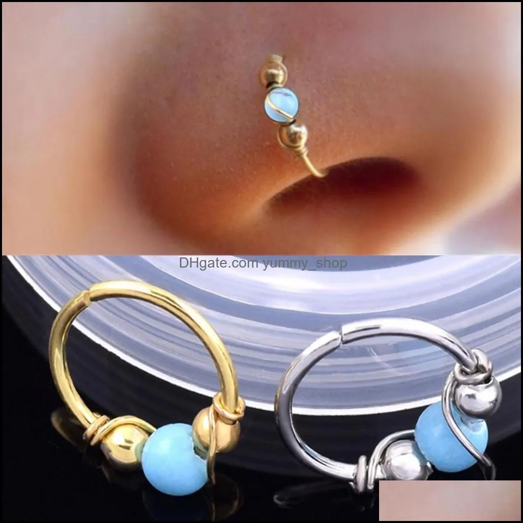 nose rings studs fashion women beads earring lip nose ring nostril hoop body piercing jewelry