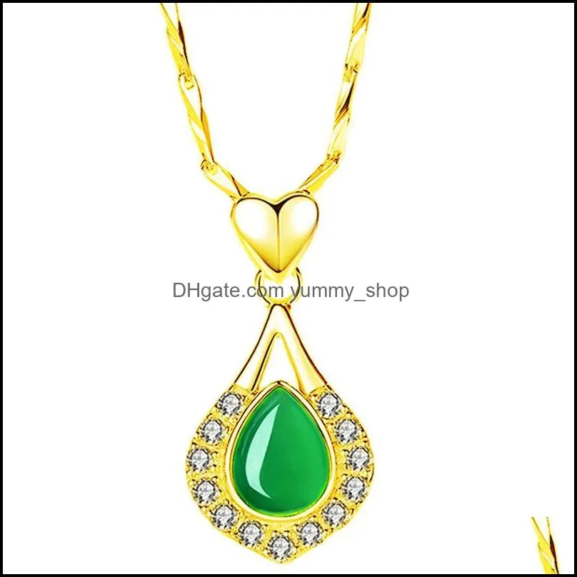 green water drop necklace ladies sexy clavicle necklace fashion jewelry friends gift party chrysoprase pendant