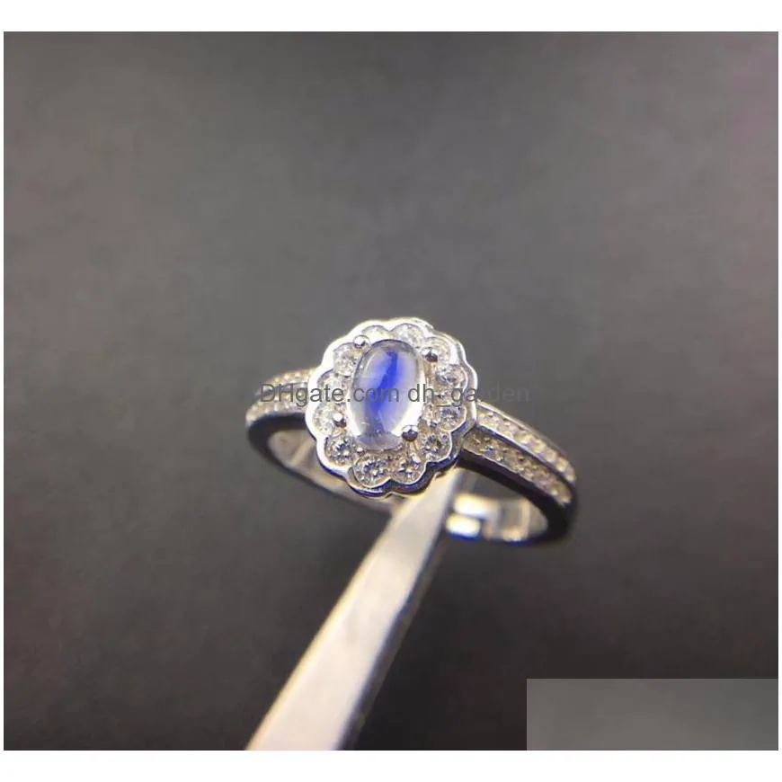 cluster rings natural blue moonstone ring simple style shop promotion 925 silver 0.5ct