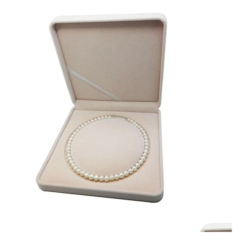 velvet  pearl necklace box case round core jewelry packaging box storage gift boxes jewelry carrying qw7475