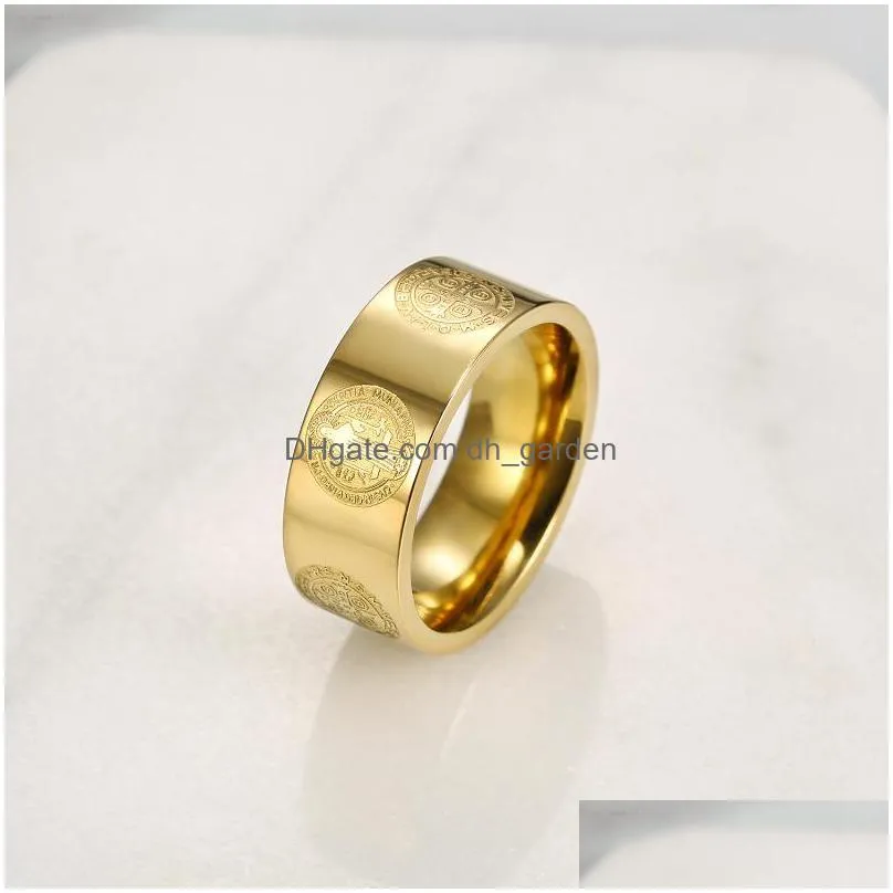 cluster rings gold color catholic jewelry stainless steel st saint benedict ring for men women drop
