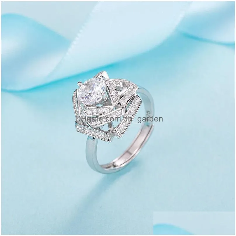 cluster rings zircon silver women ring set 925 sterling for s925 open resizable prevent oxidation wholesale