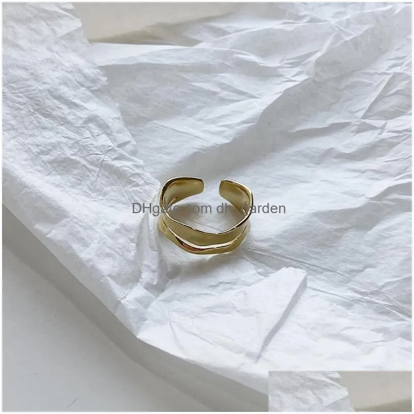 cluster rings gold color irregular double layer elegant for women wave shape 925 sterling silver party jewelry girl gift