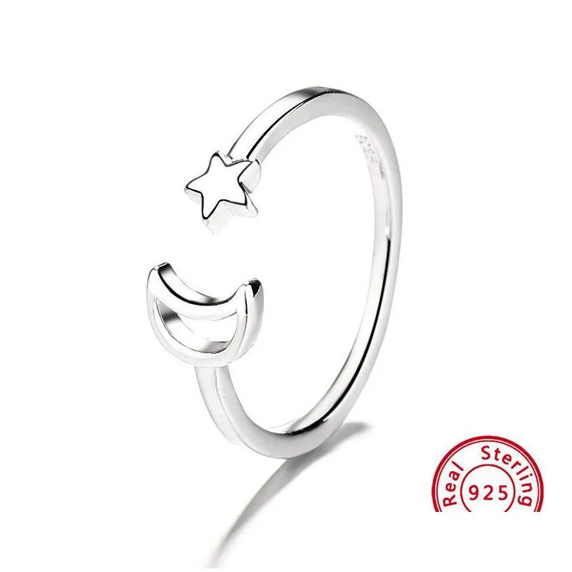 cluster rings fashion adjuestable size luxury minimalist style star and moon ring 925 sterling silver charm jewelry 2021 gifts