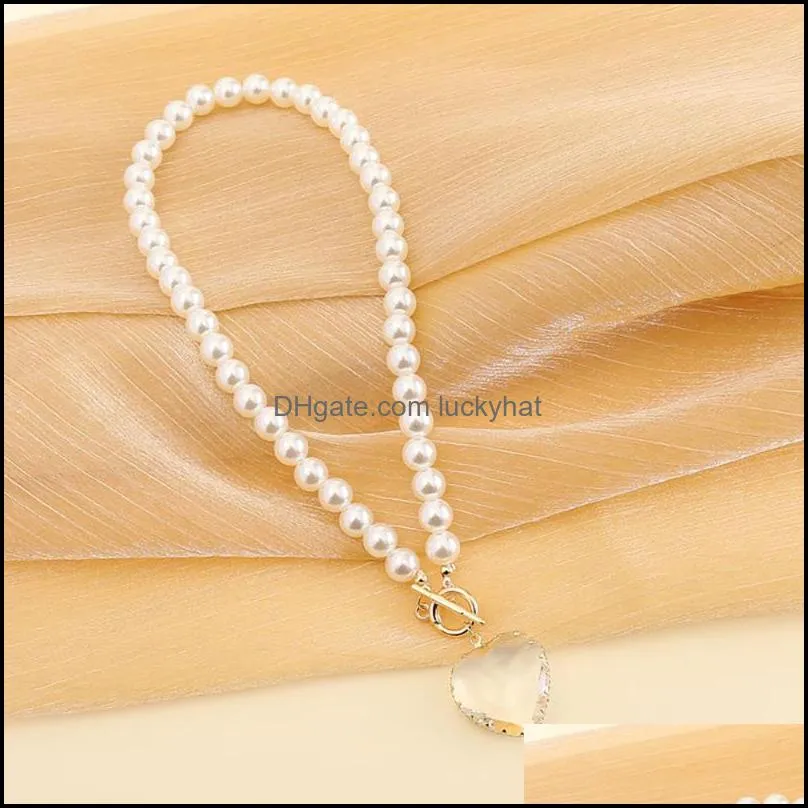 pendant necklaces sheishow trend k9 glass heart shaped romantic pearl necklace for women fashion clavicle chain jewelry design girl