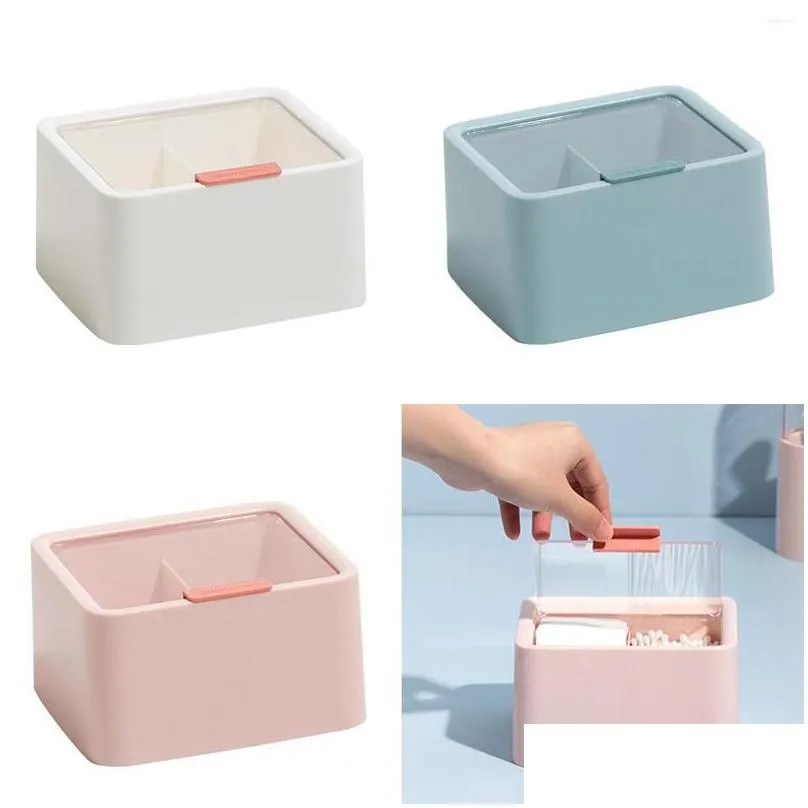 storage boxes cotton pad box desktop organizer dustproof cover abs 2grid dispenser for countertop dressing room travel balls