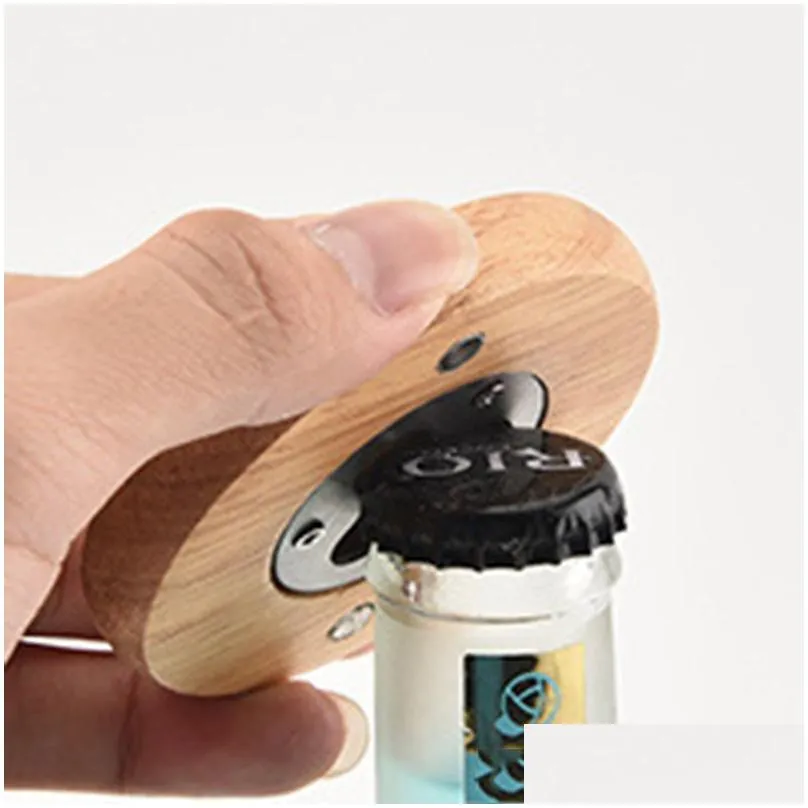 wooden round stainless steel wine opener bartender bottle openers beer soda glass cap bottles portable home kitchen bar accessories