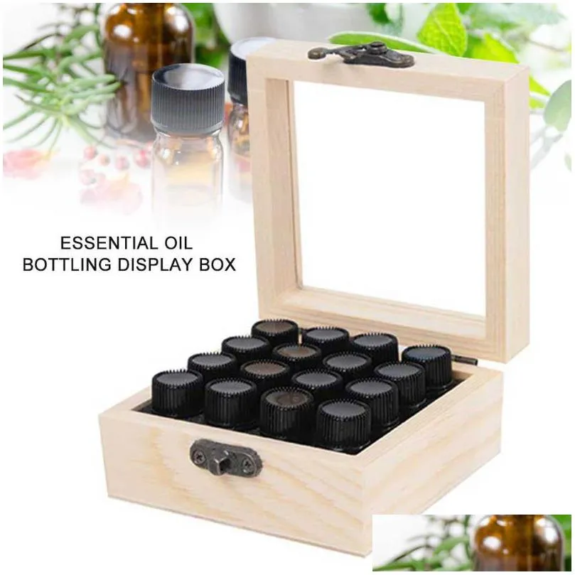 16/25/36/64 slots wooden  oil storage box carry organizer bottles container case boxes bins