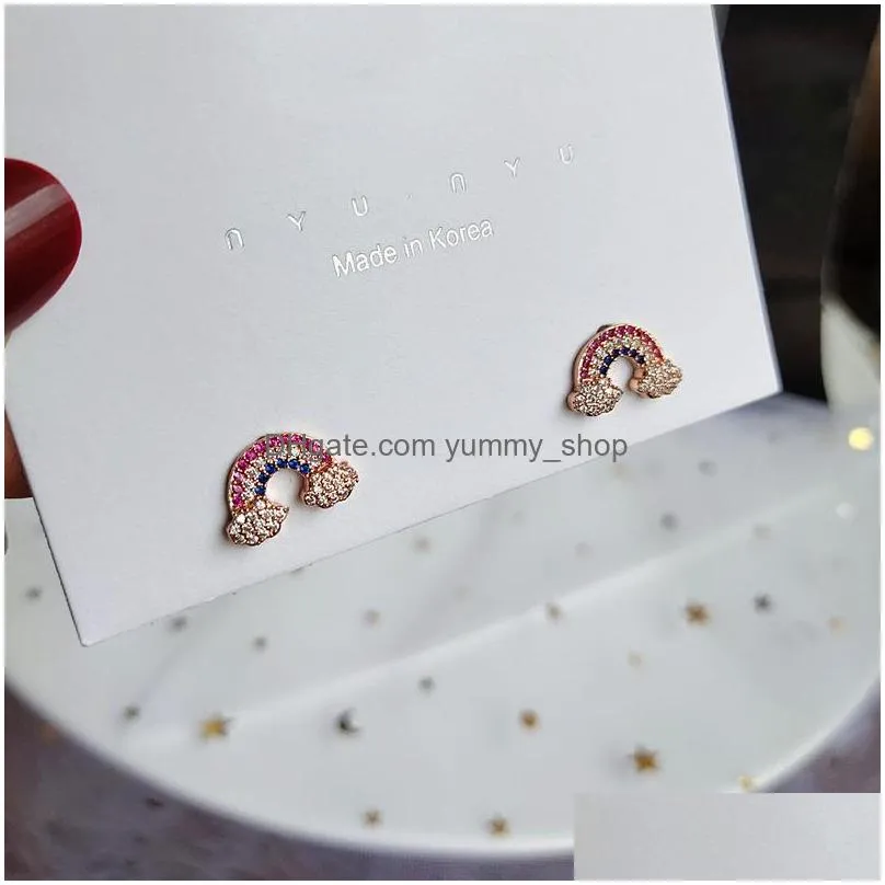 fashion jewelry s925 silver post cloud earrings colorful zircon stud earrings