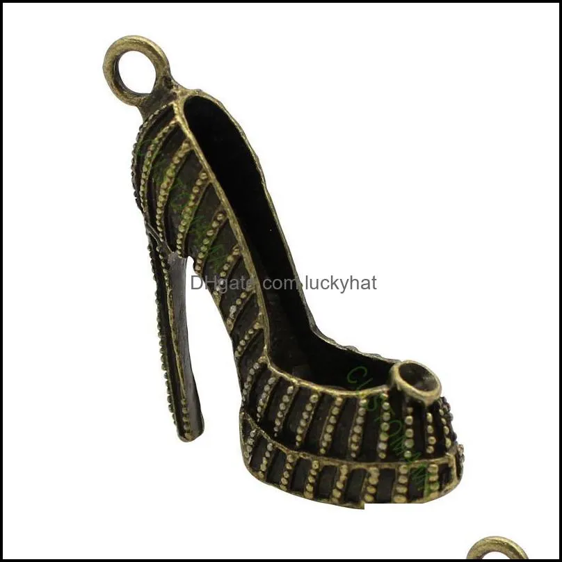 charms 6pcsantique bronze large 3d high heel shoe pendant 42x34x12mmcharms