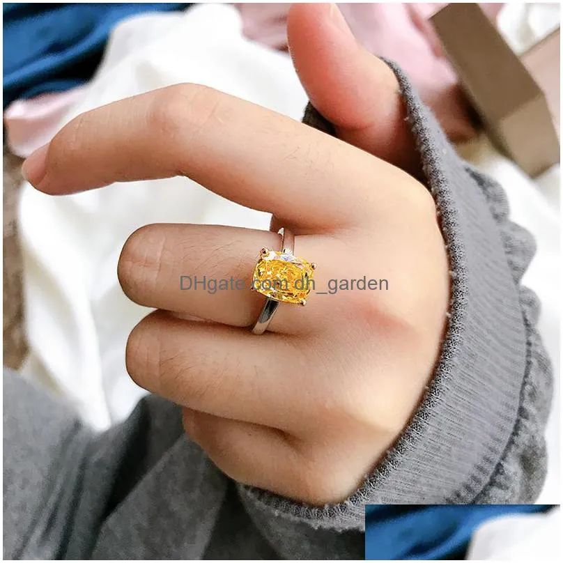 cluster rings high carbon diamond 1ct citrine gemstone solid silver 100 925 fine jewelry couple finger ring for women wholesale