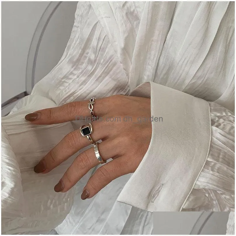 cluster rings meyrroyu sterling silver geometry female black square cross hollow chain hand jewelry trendy fine party gifts couple