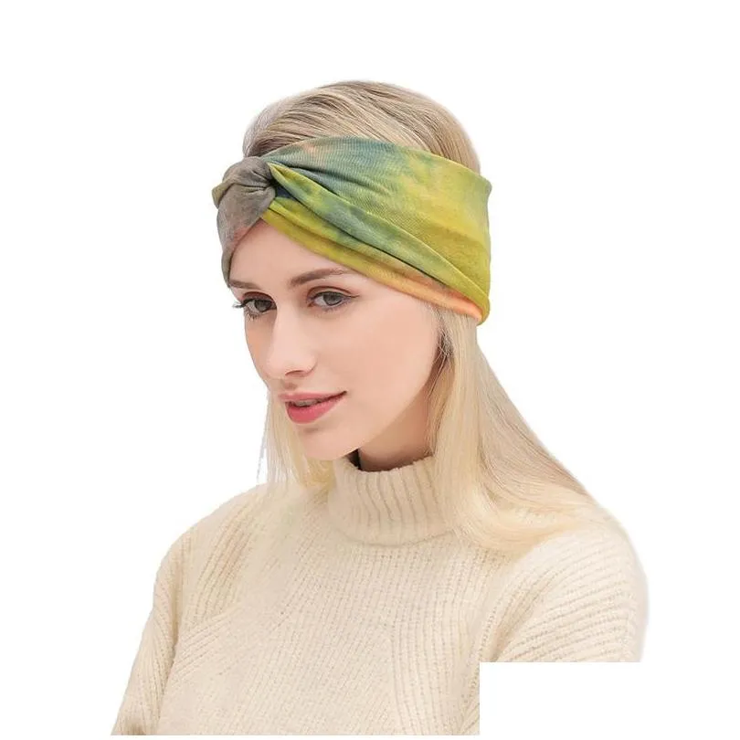 dhs bohemian tie dye cross hair band for women yoga sport fitness headbands knot wide brim hair accessories