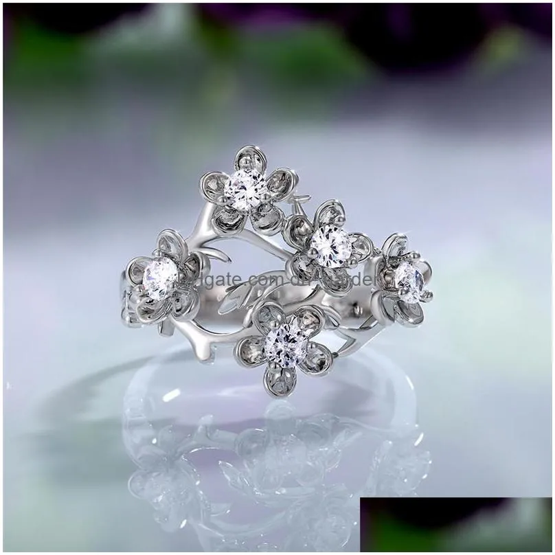 cluster rings wukalo romantic 925 silver flower bridal wedding ceremony party dazzling cubic zircon creative design elegant women ring