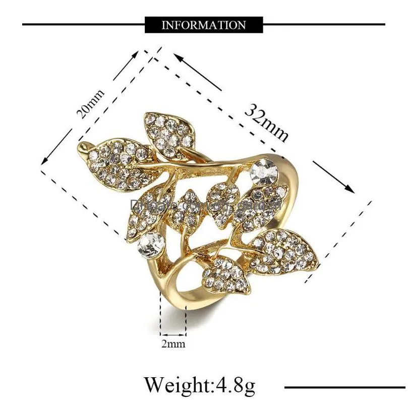 cluster rings alloy ring luxury gold leaf cubic zirconia personality exaggerated woman big latest fashion jewelry wedding gift