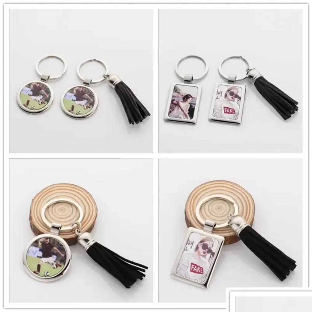 sublimation tassel keychain lovers keychains for party favor pendant metal heat transfer xmas decoration key ring gifts in stock