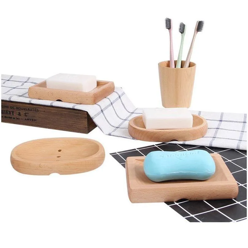 party favor natura wooden bathroom shower soap box dish storage plate drain tray holder case for bath shower