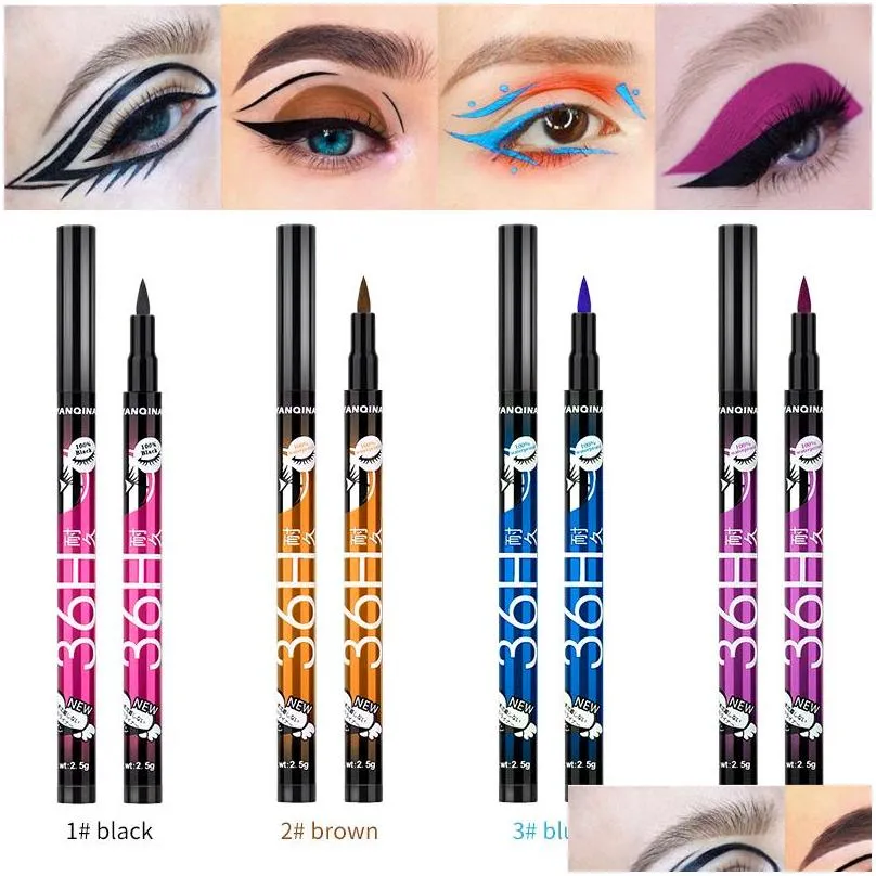 yanqina 36h makeup eyeliner pencil waterproof black eyeliner pen no blooming precision liquid eye liner 12pcs/set