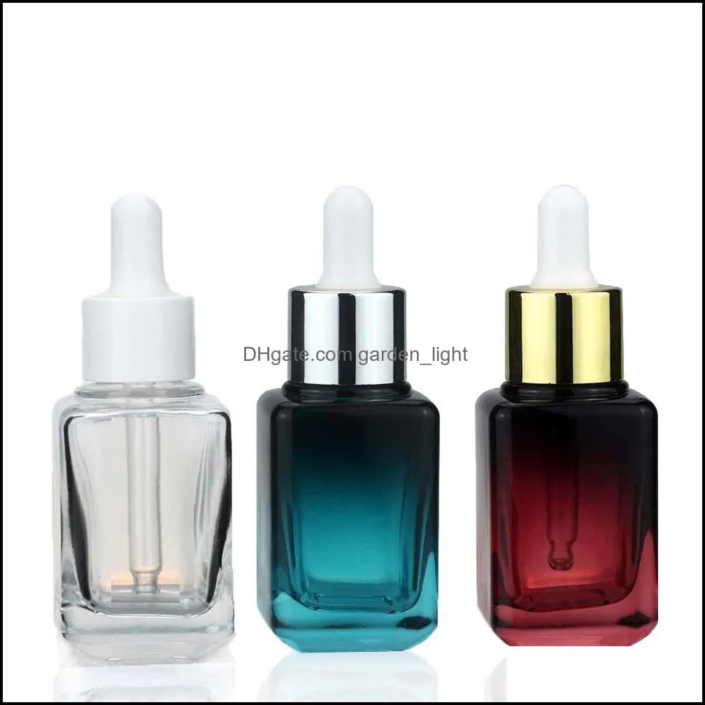 square glass  oil perfume bottles pipette eye dropper bottle 30ml in gradient blue red and clear logo uv printing start from