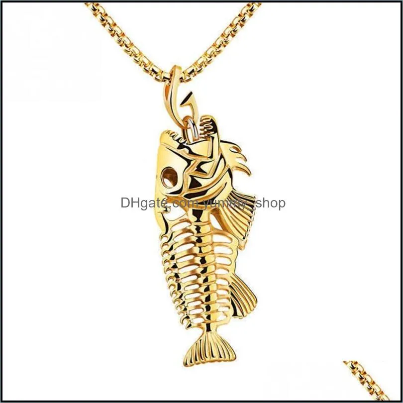 statement necklace fish bone fish skeleton stainless steel necklace pendant chain necklace