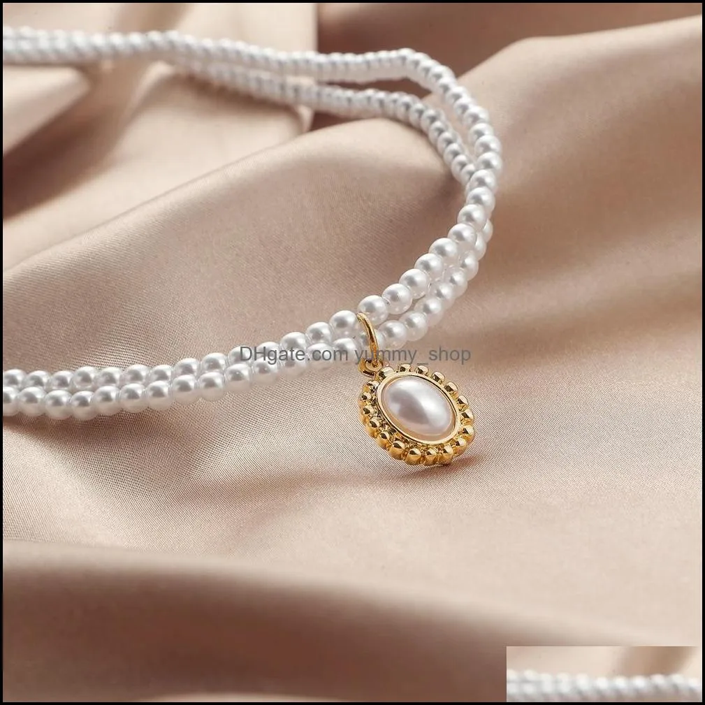 double layer pearl choker necklace for women gold color necklaces pendants jewelry charms jewellery collier