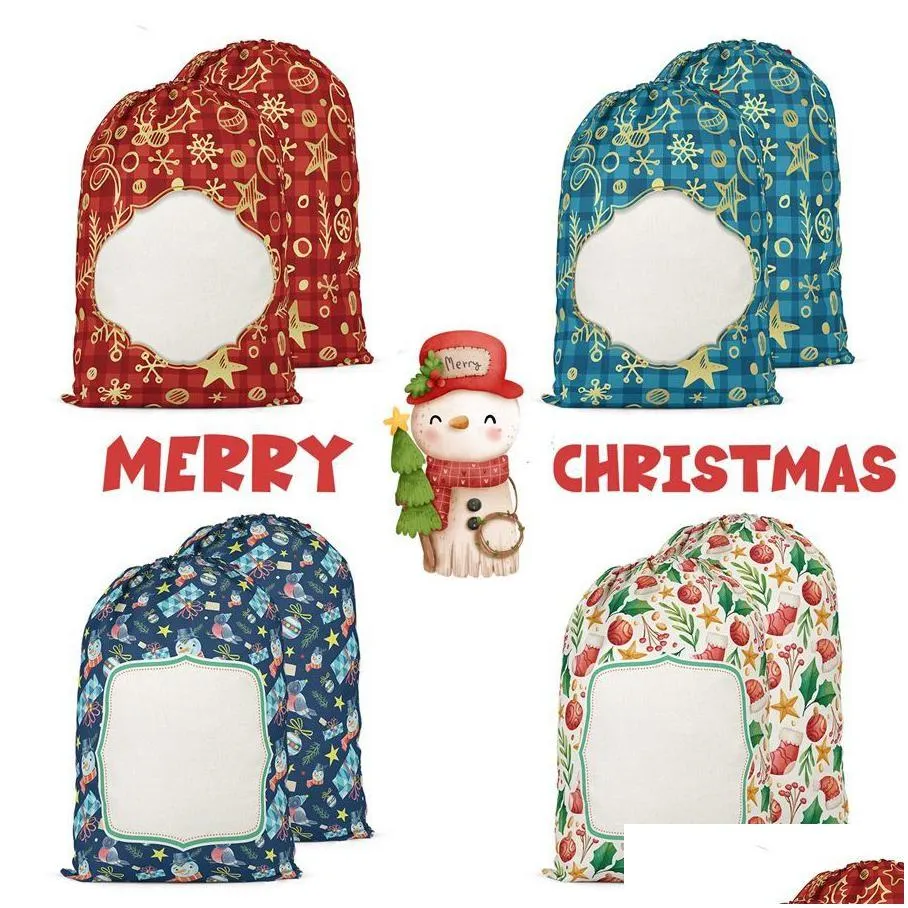 sublimation santa sacks party favor christmas personalized  plaid sublimation drawstring candy bags gifts