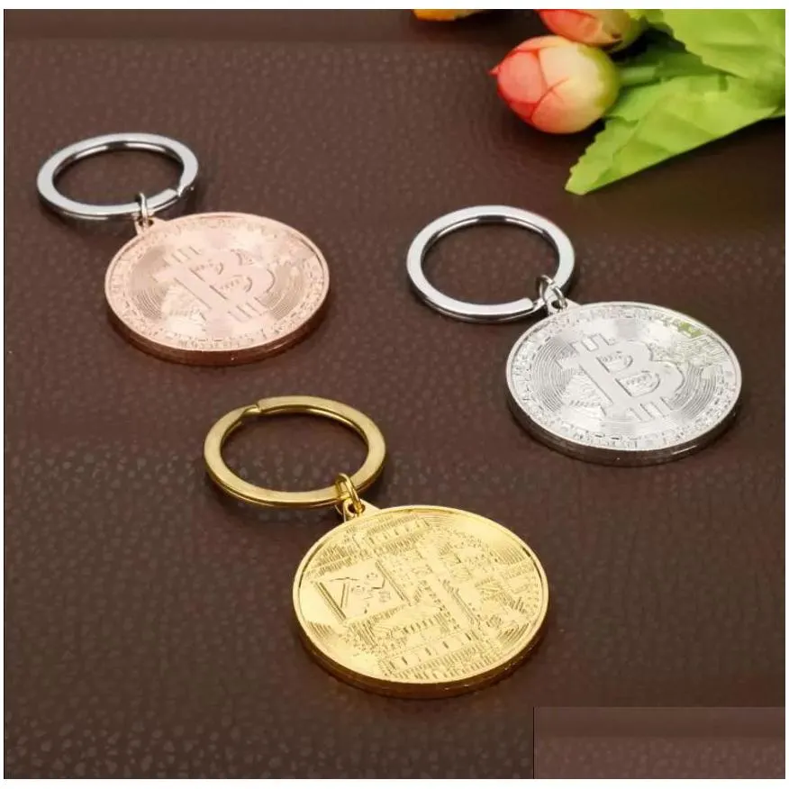 coin keychain gold plate token key chain novelty party favor metal keyring commemorative souvenir gift