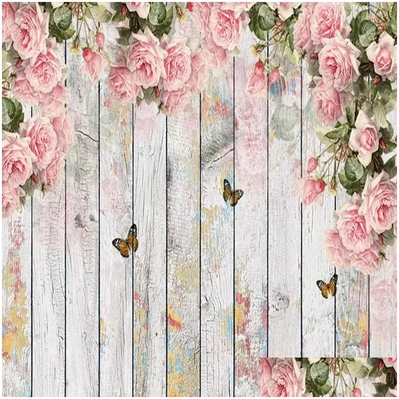 wallpapers custom mural wallpaper 3d pink flower bird butterfly wooden board wall painting living room bedroom romantic home decor