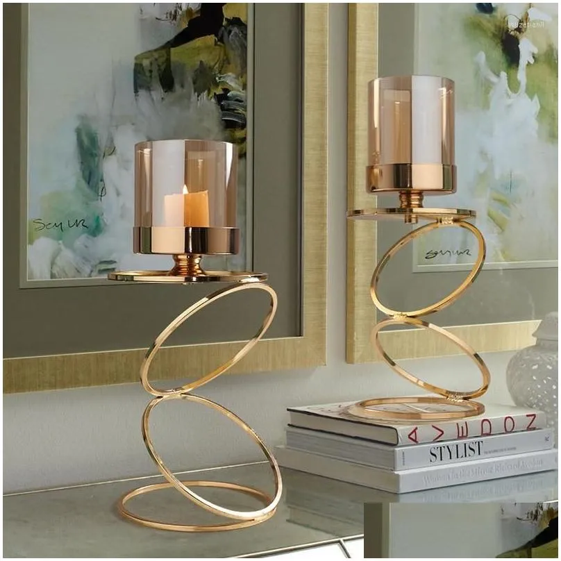 candle holders nordic metal candlestick geometric glass holder wind lamp windproof stand wedding home decoration ornaments fc481