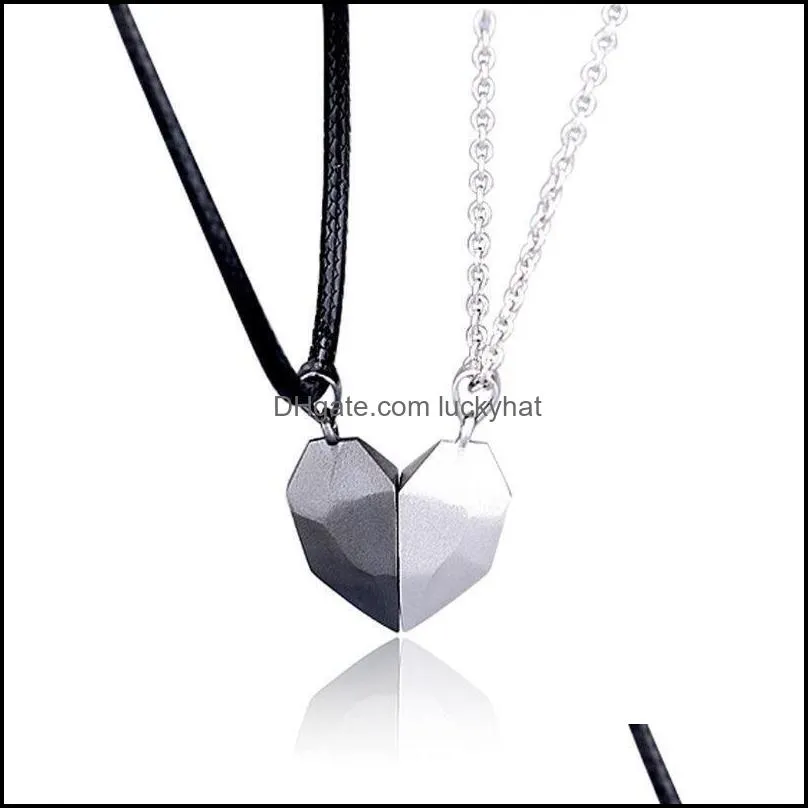 pendant necklaces 2pcs minimalist lovers matching friendship heart couple magnetic distance faceted necklace jewelrypendant