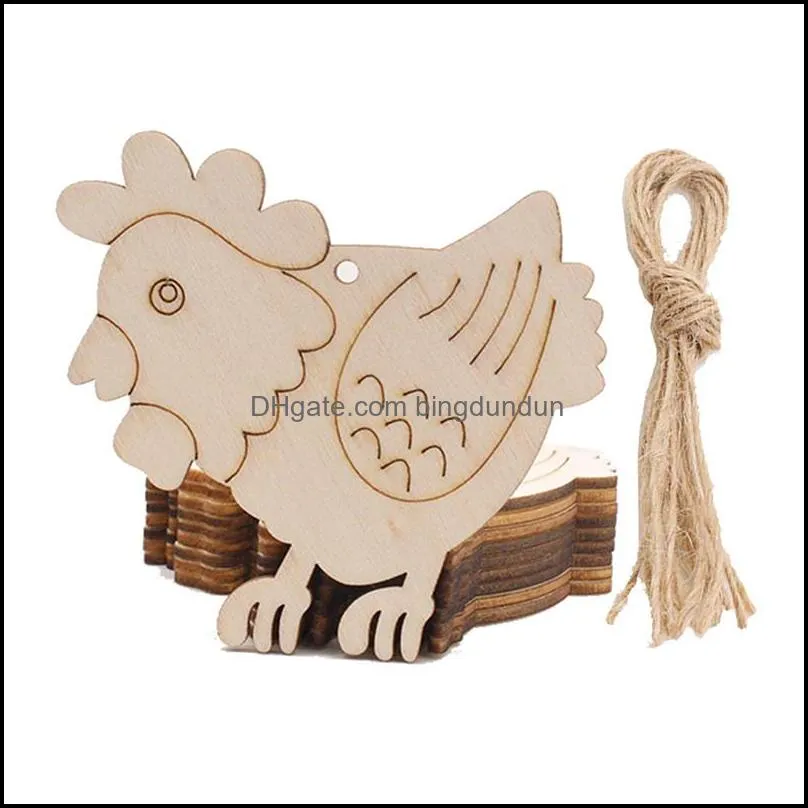 10pcs/lot wooden easter pendant eggs rabbit bunny hanging ornament diy easter bunny craft home decoration