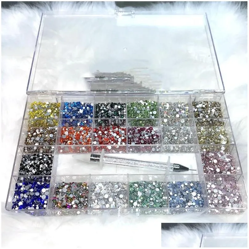 nail art decorations 14400pcs/box multicolor ss3ss20 mixed rhinestones addpicker wax pen flatback crystal round decoration glass