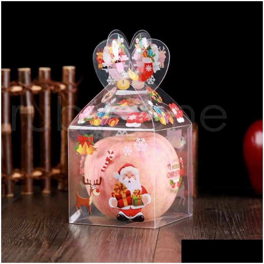 gift wrap pvc transparent candy box christmas decoration box packaging santa claus snowman elk reindeer  boxes 