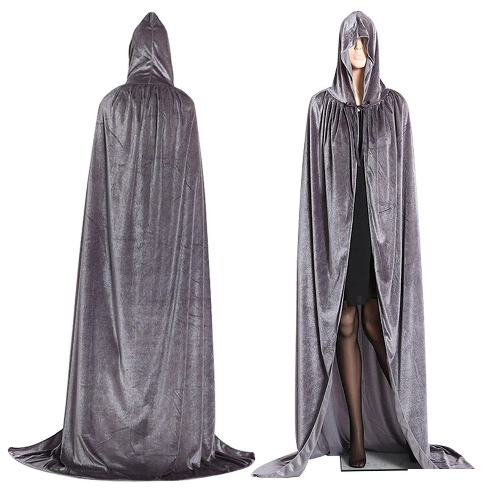 2022 halloween favor costume unisex hooded cloak long velvet cape for christmas cosplay costumes blue red white black gray purple