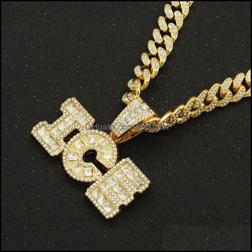 pendant necklaces hip hop iced out cuban chains bling diamond letter mens gold chain charm jewelry for men women choker