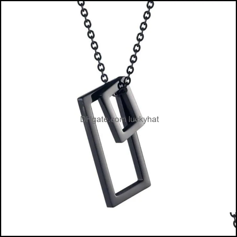 pendant necklaces stainless steel black double rectangle men punk rock necklace jewelry gift for him with chainpendant