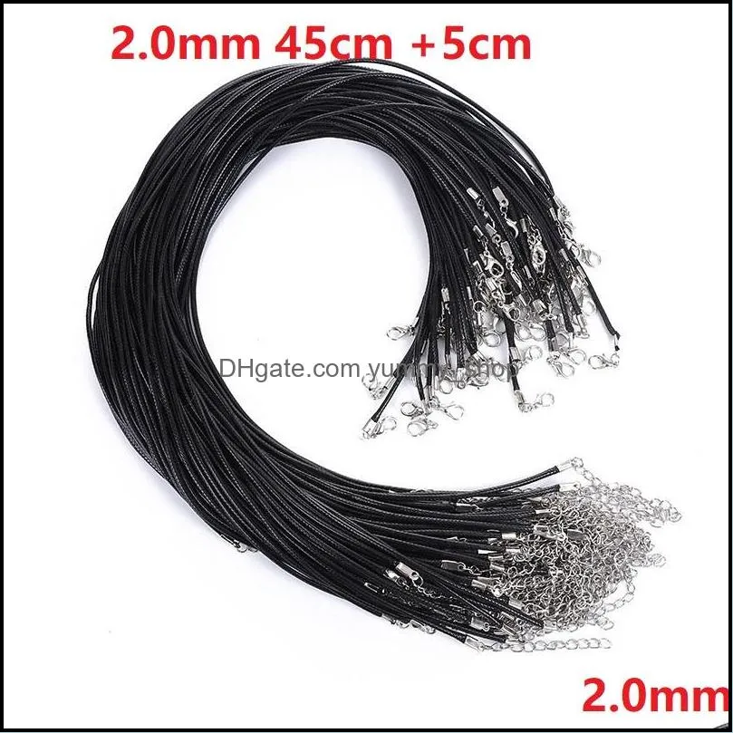 45cm 60cm black 1.5mm 2.0mm wax rope lobster clasp chains for necklace lanyard jewelry pendant cords making yummyshop