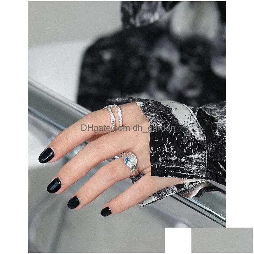 cluster rings fashion solid 925 sterling silver irregular texture zircon ring paved blue stone for women party gold plated