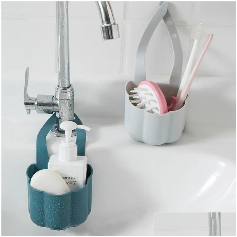 kitchen sink drain rack soap sponge holder hanging storage basket for bathroom adjustable faucet holder kitchen accessories