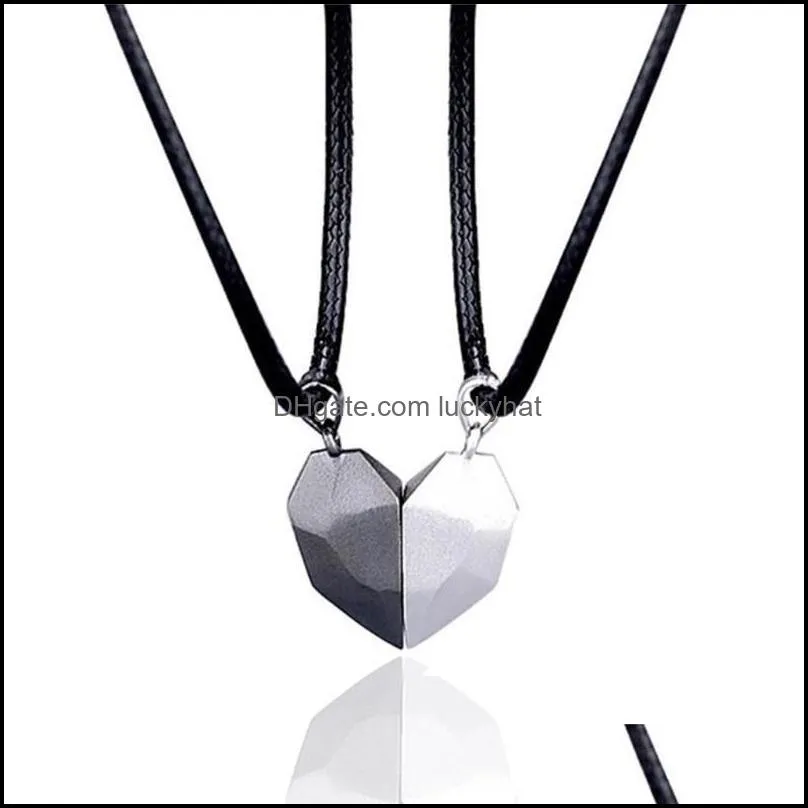 pendant necklaces pcs/set exquisite lovers necklace magnetic distance faceted heart jewelry charm decoration gift for girls boys m22