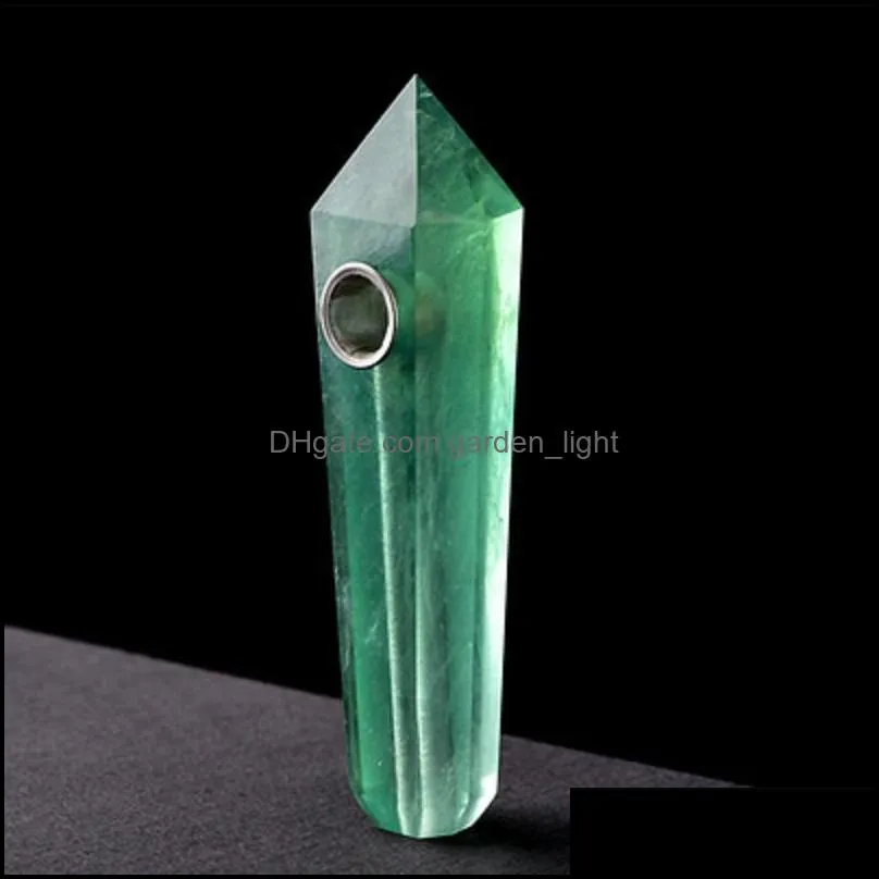 natural crystal smoking pipe green fluorite pipes hexagonal prism healing quartz tobacco accessories with white gift box