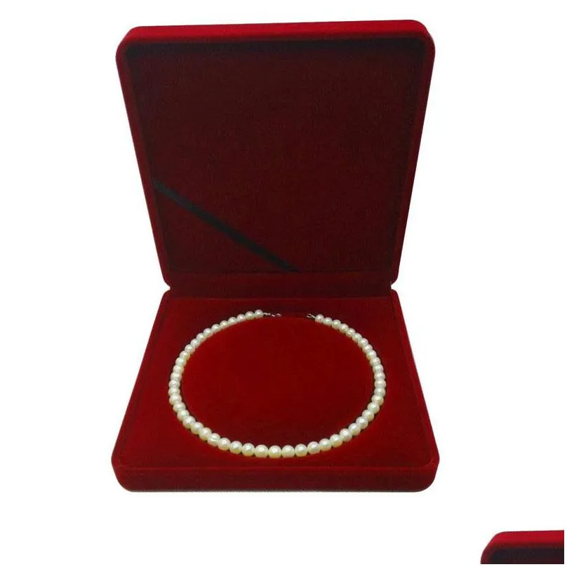 velvet  pearl necklace box case round core jewelry packaging box storage gift boxes jewelry carrying qw7475