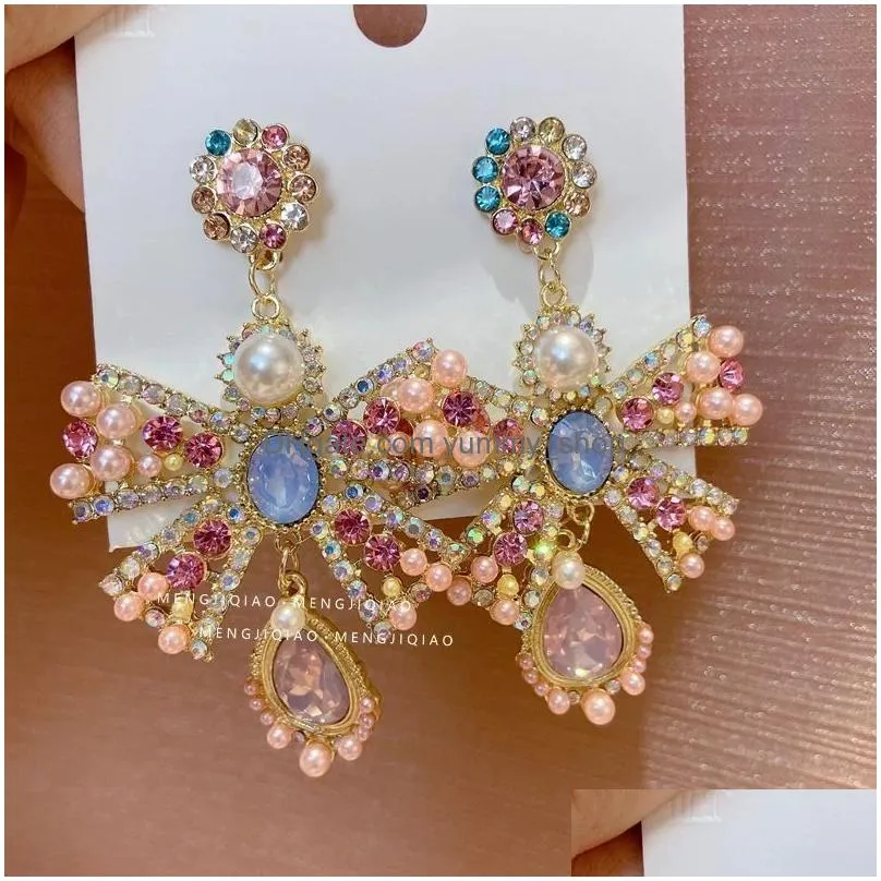 fashion jewelry faux pearl butterfly dangle earrings water drop crystal rhinestone stud earrings