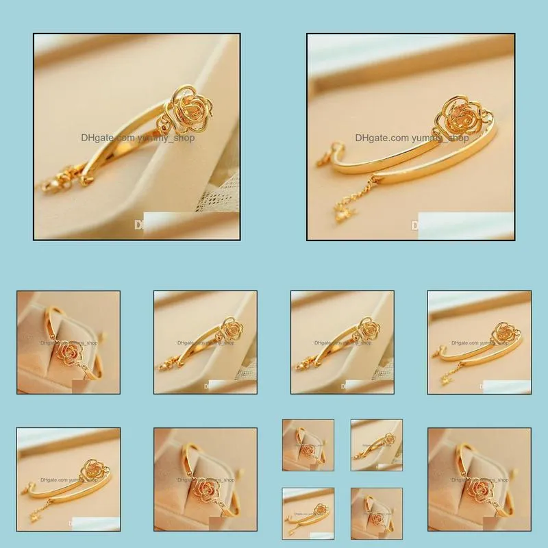 bracelets bangles vintage simple gold zircon rose flower alloy camellia bracelet charm bracelets