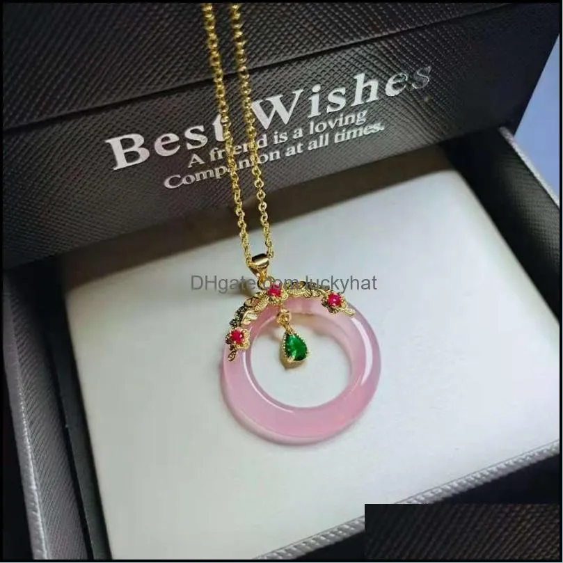 pendant necklaces 925silver inlaid chalcedony safeness ring rose peace buckle live supply factory wholesalependant