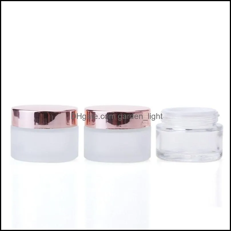 5g100g frosted glass cream jar clear cosmetic bottle lotion lip balm container with rose gold lid packing bottles